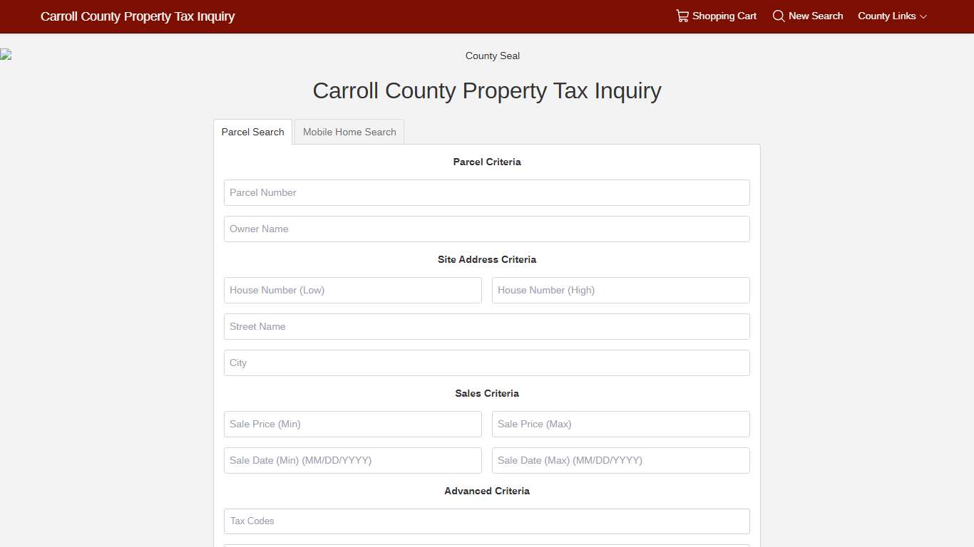 Carroll County Property Tax Inquiry